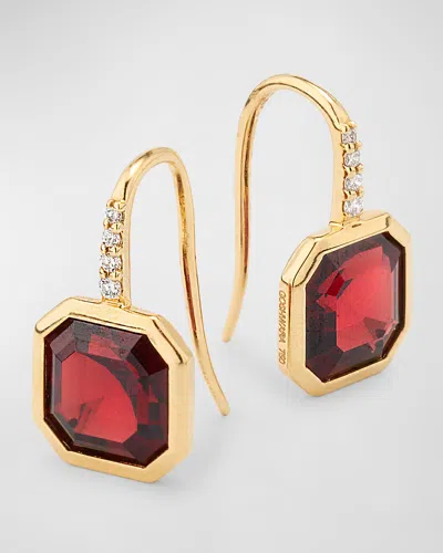 Goshwara Gossip 18k Yellow Gold Diamond And Asscher Cut Garnet Wire Earrings