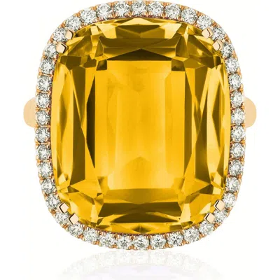 Goshwara Gossip Cushion Cut Blue Topaz & Diamond Cocktail Ring In Yellow