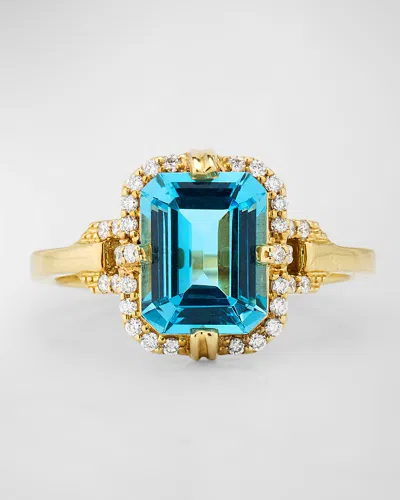 Goshwara Gossip Emerald Cut Blue Topaz Ring In 18k Yellow Gold With Diamonds