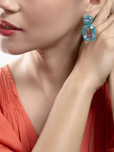 Goshwara Mélange Double-drop Topaz And Turquoise Earrings In Blue