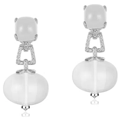 Pre-owned Goshwara Moon Quartz Cushion And Moon Quartz Beads Earrings With Diamonds In Multi