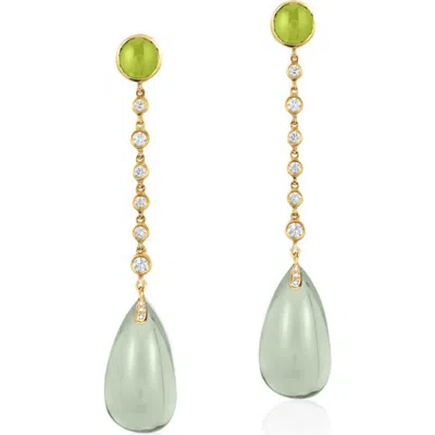 Goshwara Naughty Diamond Link & Cabochon Drop Earrings In Green