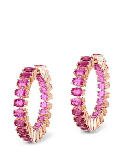 Goshwara Pink Sapphire Oval Hoop Earrings In Multi