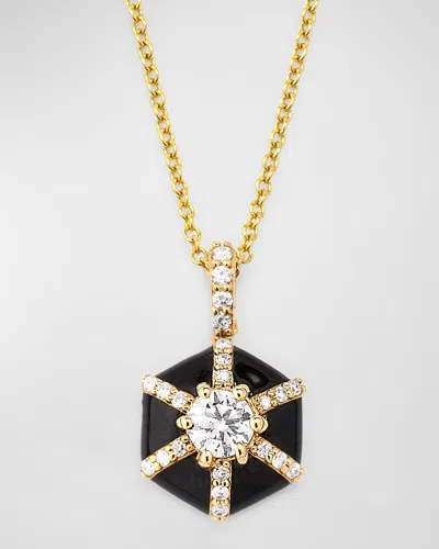 Goshwara Queen Hexagon Black Enamel And Diamond Pendant Necklace In Gold