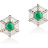Goshwara Queen Hexagon Emerald & Diamond Stud Earrings In Multi