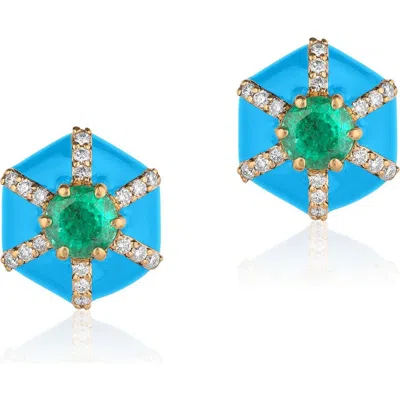 Goshwara Queen Hexagon Stud Earrings In Green