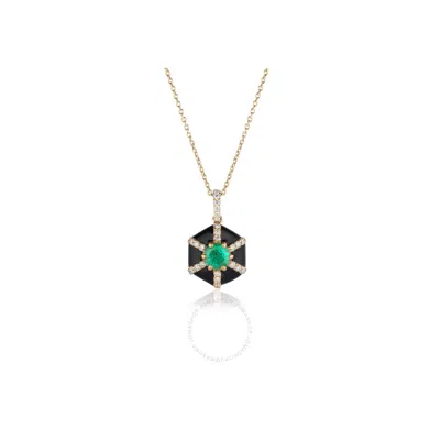 Goshwara Queen Ladies 18k Yellow Gold 0.25 Ct Emerald Hexagon Black Enamel Necklace Size 18 Inches In Green/black