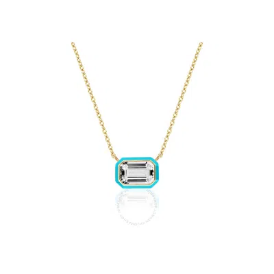 Goshwara Queen Ladies 18k Yellow Gold 3.62 Ct Rock Crystal Emerald Cut East-west Necklace Size 18 In In Blue/two Tone