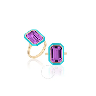 Goshwara Queen Ladies 18k Yellow Gold 7.2 Ct Emerald Cut Purple Amethyst Ring Size 7