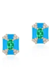 Goshwara Queen Octagon Emerald & Diamond Earrings In Blue