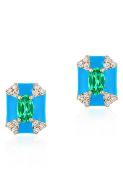 Goshwara Queen Octagon Emerald & Diamond Earrings In Blue