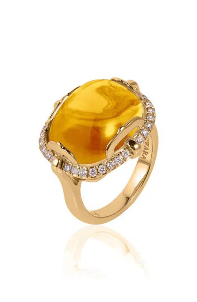 Goshwara Rock 'n' Roll Diamond Pavé Cushion Cabochon Ring In Yellow