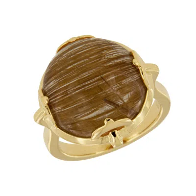 Pre-owned Goshwara “rock-n-roll” Cabochon Rutilated Quartz 18 Karat Yellow Gold Ring