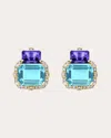 Goshwara 18k Yellow Gold Gossip Two Tier Multi-stone Earrings In Blue