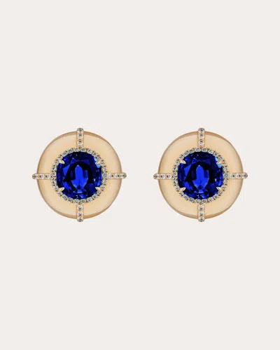 Goshwara Women's Diamond & Blue Sapphire 18k Gold Limited Edition Medallion Stud Earrings