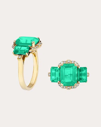Goshwara Women's Diamond & Emerald 18k Gold G-one 3-stone Ring In Green