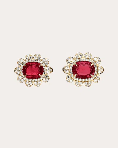 Goshwara G-one Garnet & Diamond Stud Earrings In Gold