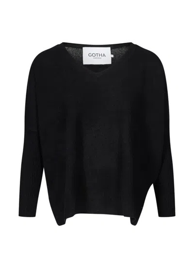 Gotha Faustine V-neck Ribbed-sleeve Sweater In Black