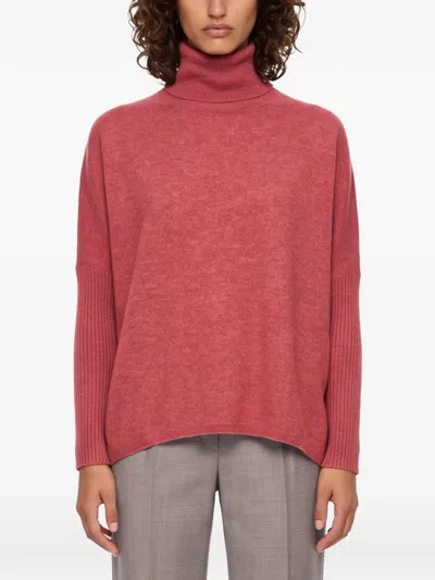Gotha Margareth Roll-neck Ribbed-sleeve Sweater In Red