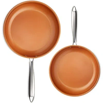 Gotham Steel 10'' And 11'' Stainless Steel 2 Piece Fry Pan Set With Stay Cool Handle In Orange
