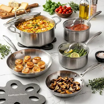 Gotham Steel 10-pc. Stainless Steel Tri-ply Cookware Set In Silver