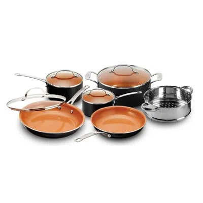 Gotham Steel 10 Piece Ceramic Non Stick Cookware Set, Stay Cool Handles, Oven & Dishwasher Safe In Graphite