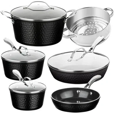 Gotham Steel 10 Piece Hammered Nonstick Ceramic Cookware Set In Black