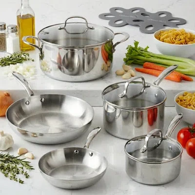 Gotham Steel 10 Piece Tri-ply Stainless Steel Cookware Set In Silver