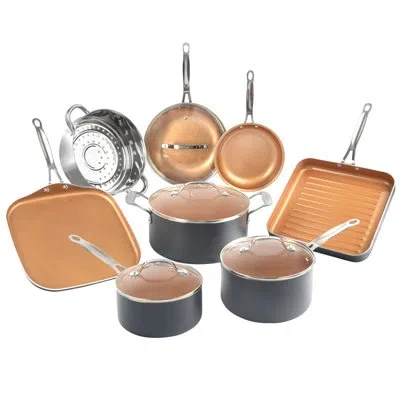 Gotham Steel 12 Piece Nonstick Cookware Set, Stay Cool Handles, Oven & Dishwasher Safe In Graphite
