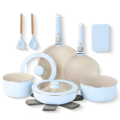 Gotham Steel 18 Piece Detachable Handle Ceramic Nonstick Cookware Set In Light Blue