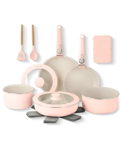 Gotham Steel 18pc Nonstick Ceramic Cookware Set With Detachable Handles In Pink