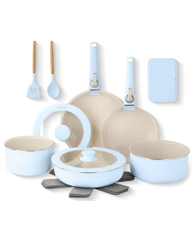 Gotham Steel 18pc Nonstick Ceramic Cookware Set With Detachable Handles In Blue