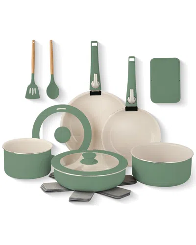 Gotham Steel 18pc Nonstick Ceramic Cookware Set With Detachable Handles In Green