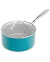 Gotham Steel Aqua Blue 3qt Sauce Pan With Lid In Blue