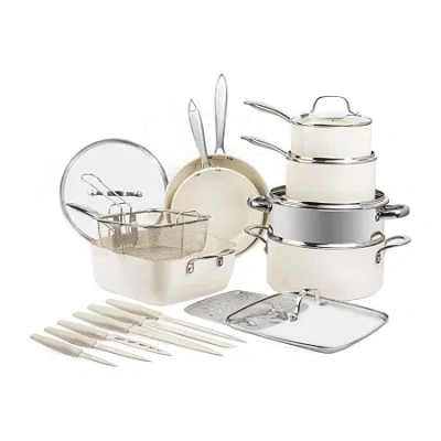 Gotham Steel Cream 20-pc. Non-stick Cookware Set With Knives In White