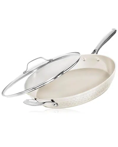 Gotham Steel Hammered 14in Ultra Ceramic Nonstick Family Pan With Lid In White