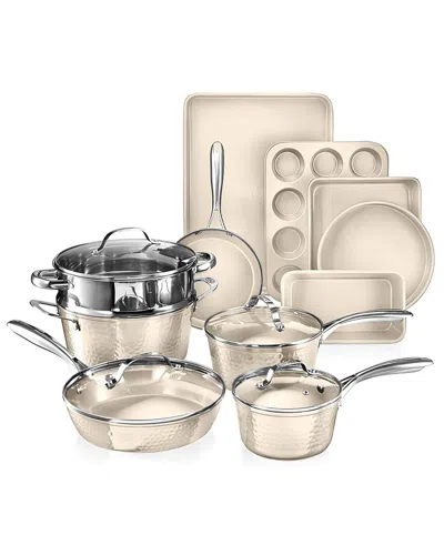 Gotham Steel Hammered 15pc Ultra Ceramic Nonstick Cookware Set With Bakeware In Neutral