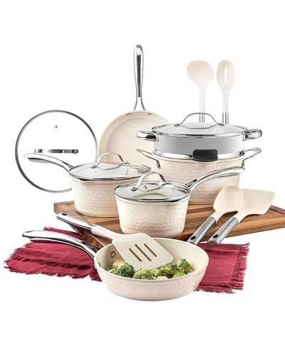 Gotham Steel Hammered 15pc Ultra Ceramic Nonstick Cookware Set With Utensils In White