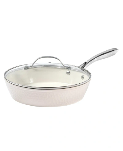 Gotham Steel Hammered Ceramic Coating Non-stick 10" Frying Pan With Glass Lid In Cream