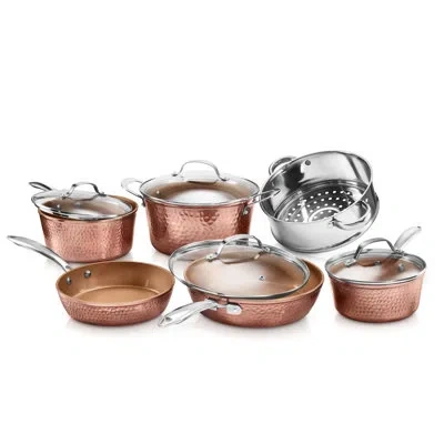 Gotham Steel Hammered Copper 10 Piece Nonstick Cookware Set, Stay Cool Handles, Oven & Dishwasher Safe In Silver;copper