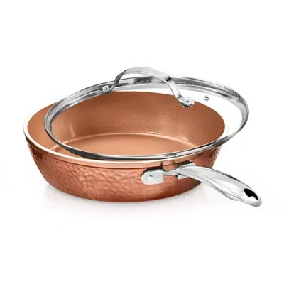 Gotham Steel Hammered Copper 12'' Nonstick Frying Pan With Lid, Stay Cool Handle, Oven & Dishwasher Safe