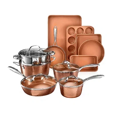 Gotham Steel Hammered Copper 15-pc Nonstick Cookware And Bakeware Set In Orange