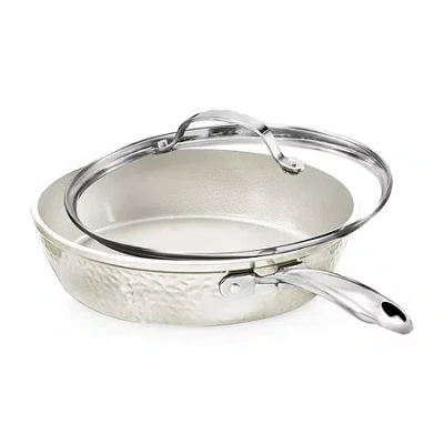 Gotham Steel Hammered Cream 10" Ultra Ceramic Frying Pan With Lid In White