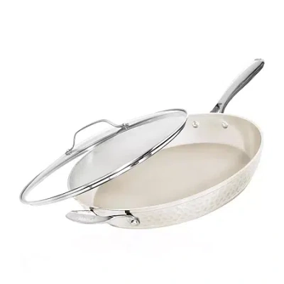 Gotham Steel Hammered Cream 14" Ultra Ceramic Non-stick Frying Pan With Lid In White