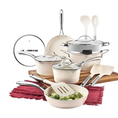 Gotham Steel Hammered Cream 15-pc. Ultra Ceramic Non-stick Cookware Set With Utensils In White
