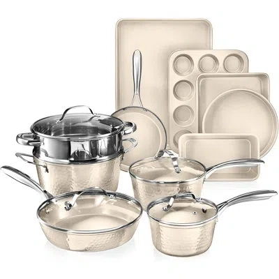 Gotham Steel Hammered Cream 15 Piece Ultra Ceramic Nonstick Cookware Set With Bakeware