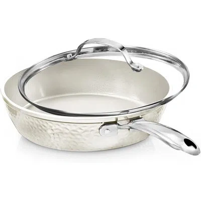 Gotham Steel Hammered Cream Ultra Ceramic Nonstick Fry Pan With Lid