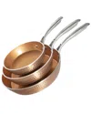 Gotham Steel Hammered Fry Pans Set Of 3 In Copper