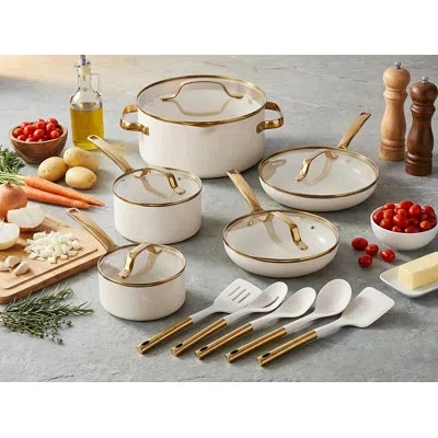 Gotham Steel Modern Collection 15 Piece Ceramic Nonstick Cookware Set In Cream