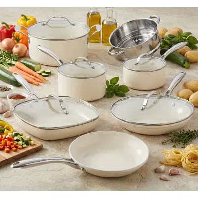 Gotham Steel Naturals Cream 12 Piece Ultra Nonstick Ceramic Cookware Set With Stay Cool Handles, Oven & Dishwashe